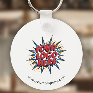 Porte-clés Logo personnalisé, Texte personnalisé, Blanc