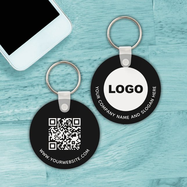 Porte-clés Logo promotionnel de Black Business Company Code Q (Black Business Company Promotional Logo QR Code Keychain)