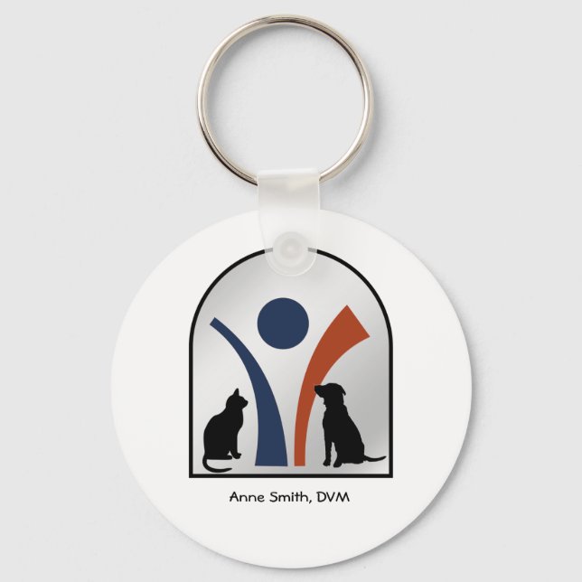 Porte-clés Logo vétérinaire personnalisé avec chat et chien (Recto)