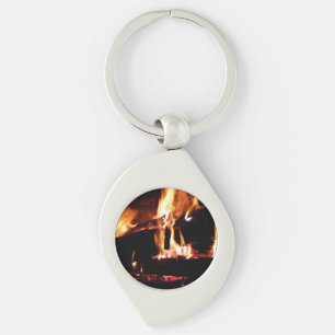 Porte-clés Logs dans la cheminée Photographie de feu chaud