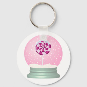 Porte-clés Lollipop enneigée globe mignon fille rose hiver