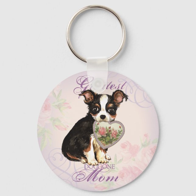Porte-clés Long manteau Chihuahua Coeur Maman (Recto)