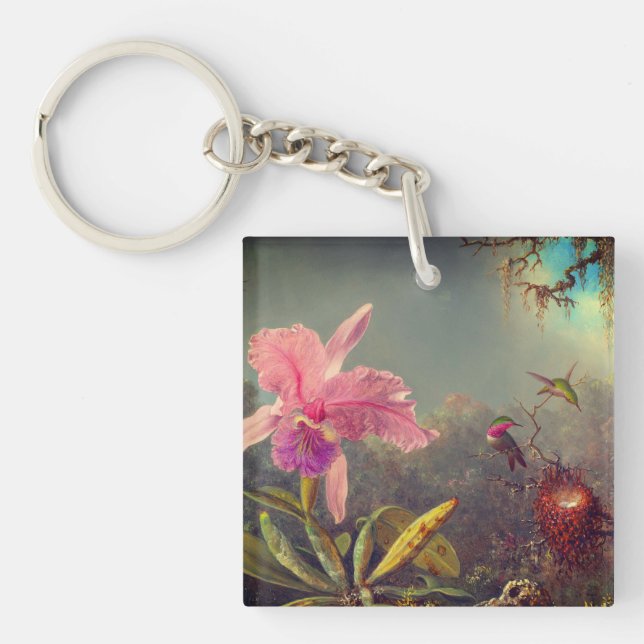 Porte-clés L'orchidée de Cattleya et trois colibris Heade (Devant)