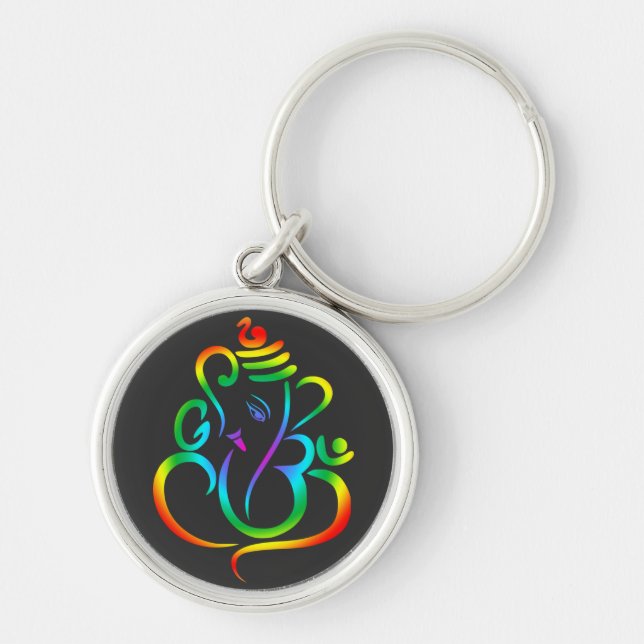 Porte-clés Lord Ganesha coloré sur noir (Devant)