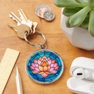 Porte-clés Lotus rose Fleur Mosaïque Vitrail