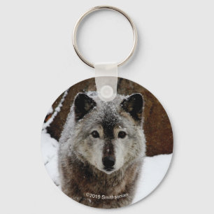 Porte-clés Loup gris en neige