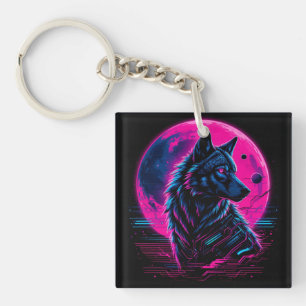 Porte-clés Loup néon cyberpunk vibrant