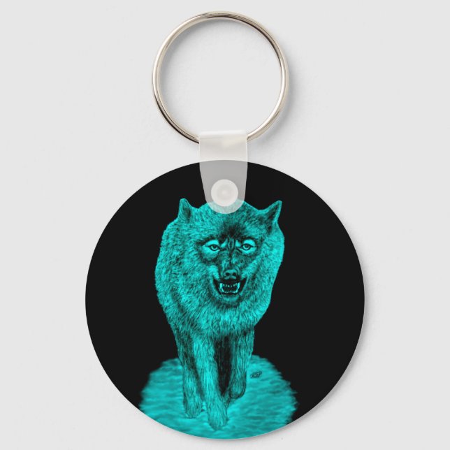 Porte-clés Loup noir en colère dans la nuit (Recto)