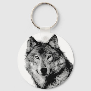 Porte-clés Loup noir et blanc
