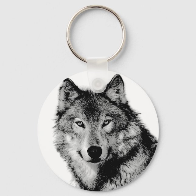 Porte-clés Loup noir et blanc (Recto)