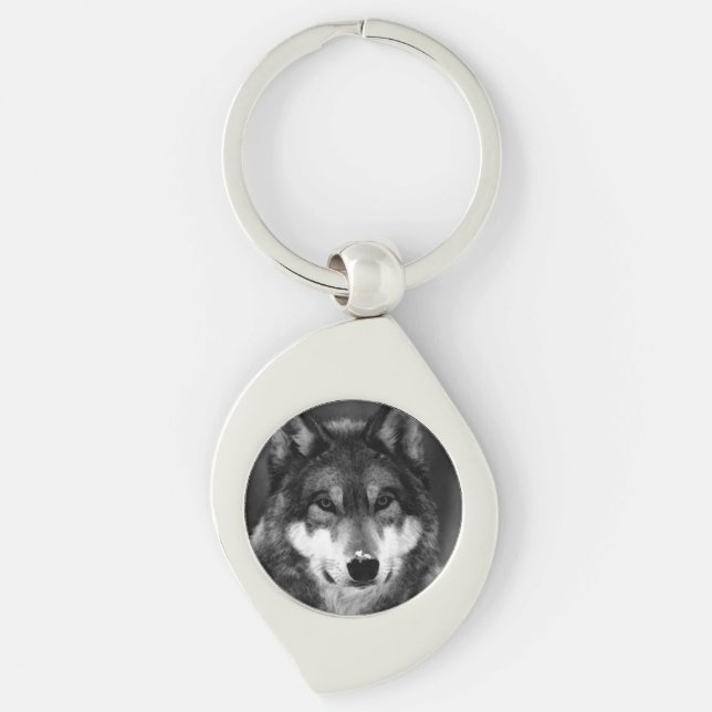 Porte-clés Loup noir et blanc (Devant)