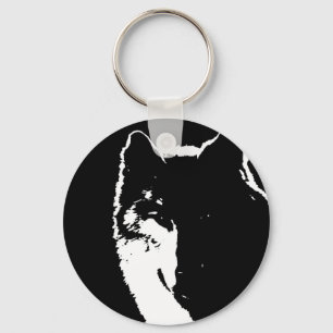 Porte-clés Loup noir et blanc