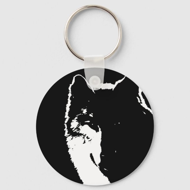 Porte-clés Loup noir et blanc (Recto)