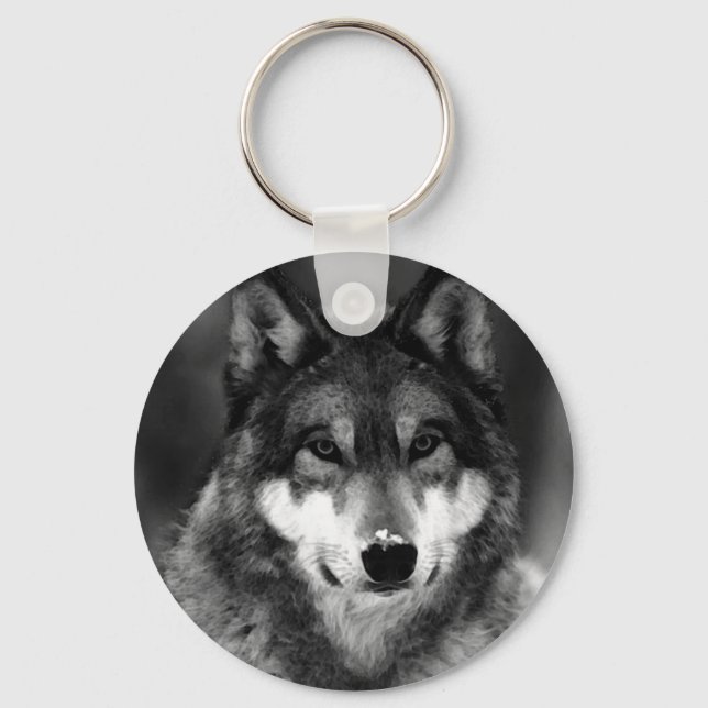 Porte-clés Loup noir et blanc (Recto)