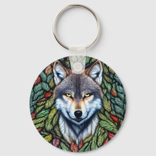 Porte-clés Loup prédateur de bois sauvage