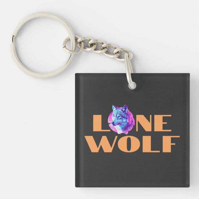 Porte-clés "Loup solitaire" ou votre message, gros texte oran (Devant)