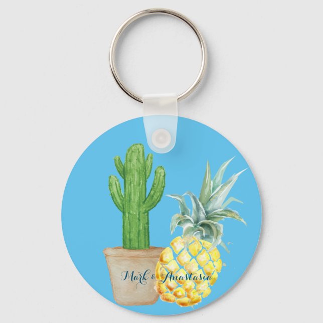 Porte-clés Love Blue Pineapple and Cactus (Recto)
