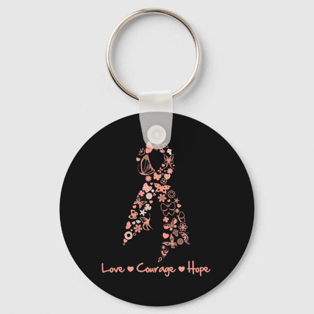 Porte-clés Love Courage Hope Papillon - Cancer utérin (Recto)