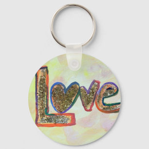 Porte-clés Love Golden Pastels Art Word Peinture Porte - clé
