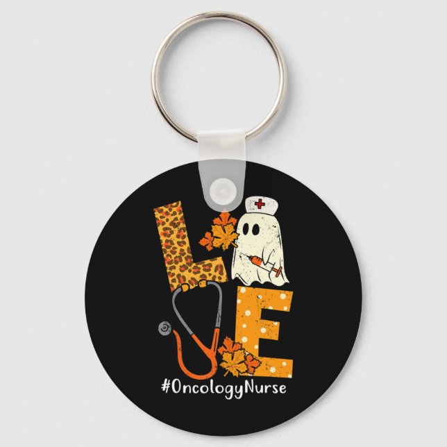 Porte-clés LOVE Leopard Ghost Oncologie Infirmière Halloween  (Recto)