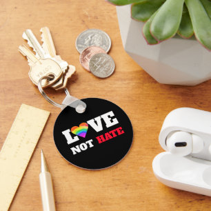 Porte-clés Love Not Hate Bold Heart Rainbow sur Black Graphic