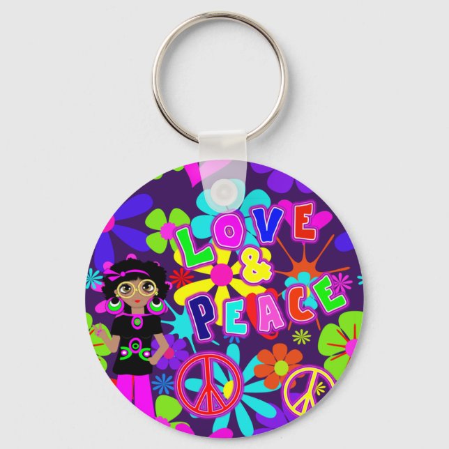 Porte-clés Love & Peace 60'S Hippie Flower Power Super (Recto)