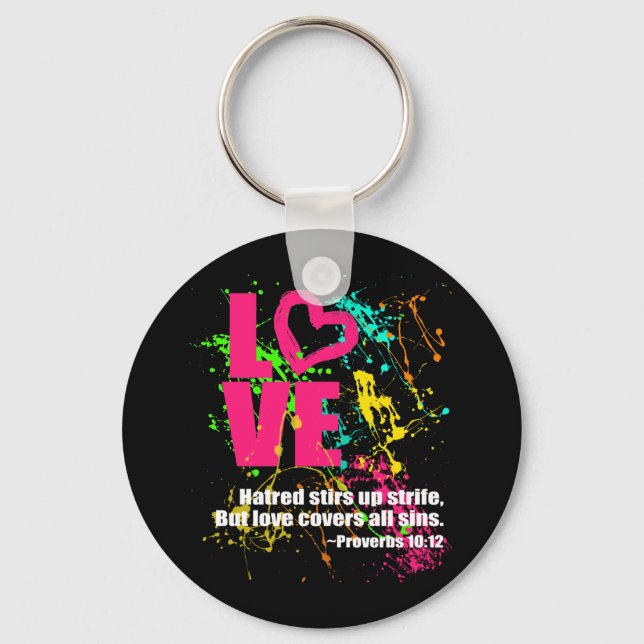 Porte-clés Love Proverbes Bible Verse Neon Paint Splatter (Recto)