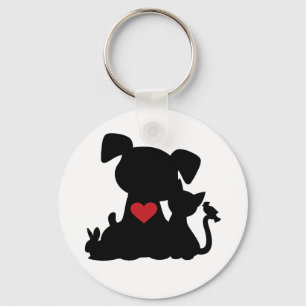 Porte-clés Love Puppy and Kitten Silhouette Button Keychain