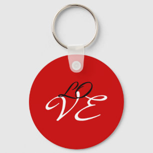 Porte-clés Love Rouge Blanc Noir Couleur Script Calligraphie