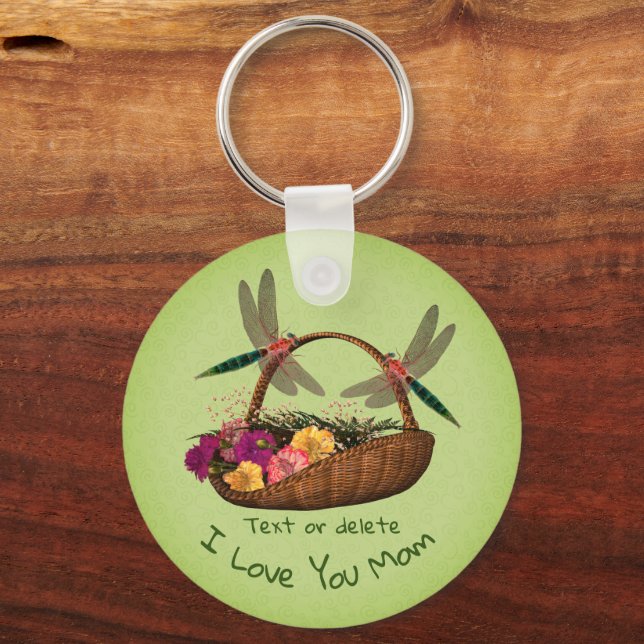 Porte-clés Love You Maman Dragonflies Panier à fleurs (Recto)