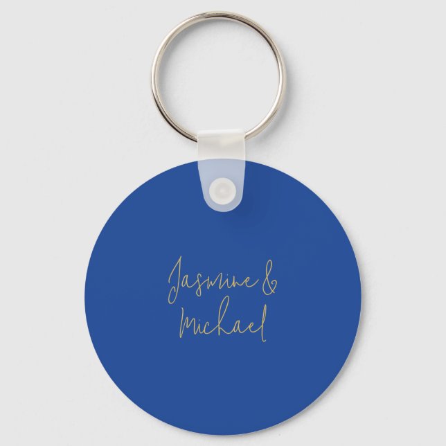 Porte-clés Lovely Chic Calligraphy Couple Names Blue & Gold (Recto)