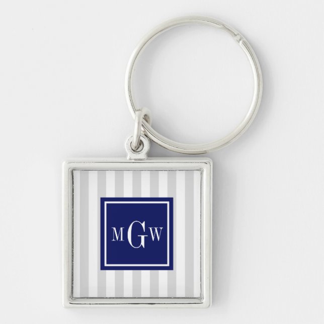 Porte-clés Lt Grey White Stripe Marine Carré 3 Monogramme (Devant)