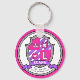 Porte-clés Luana lettre L nom signifiant crête de lion rose