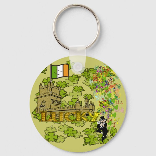 Porte-clés Lucky Leprechaun et son château irlandais (Recto)