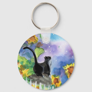 Porte-clés Lune de chat de smoking en tournesols
