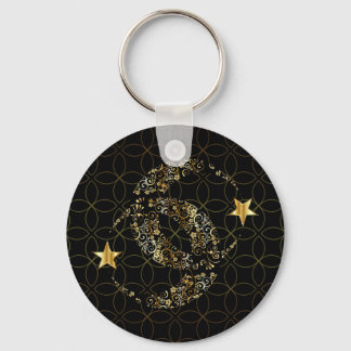 Porte-clés Lune fleurie islamique et étoile