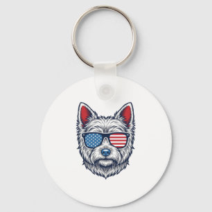 Porte-clés Lunettes de soleil pour chien Westie patriotiques 