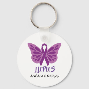 Porte-clés Lupus Sensibilisation Papillon à ruban violet