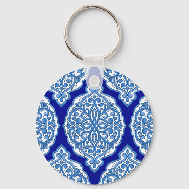 Porte-clés Luxe blanc-bleu, ornement turc. (Recto)