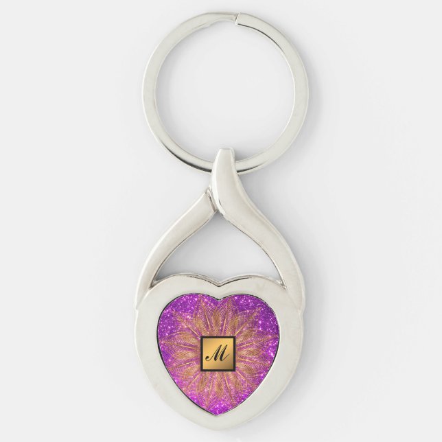 Porte-clés Luxe Gold Purple Parties scintillant Cadeau Monogr (Devant)