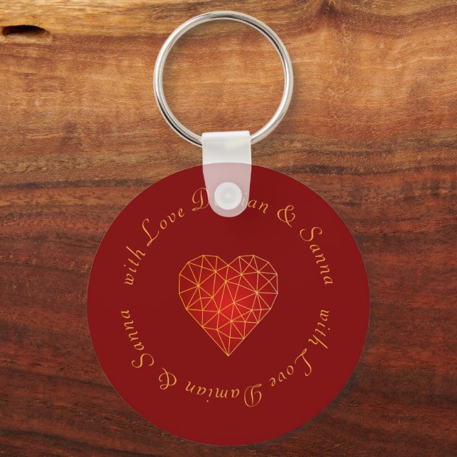 Porte-clés Luxe moderne géométrique or rouge coeur amour (Recto)