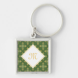 Porte-clés Luxe Monogramme vert et or Quatre Floral