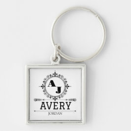 Porte-clés Luxury Elegant Monogram with Initials white