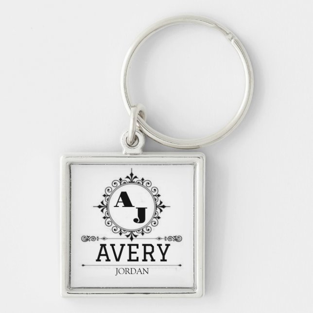 Porte-clés Luxury Elegant Monogram with Initials white (Devant)