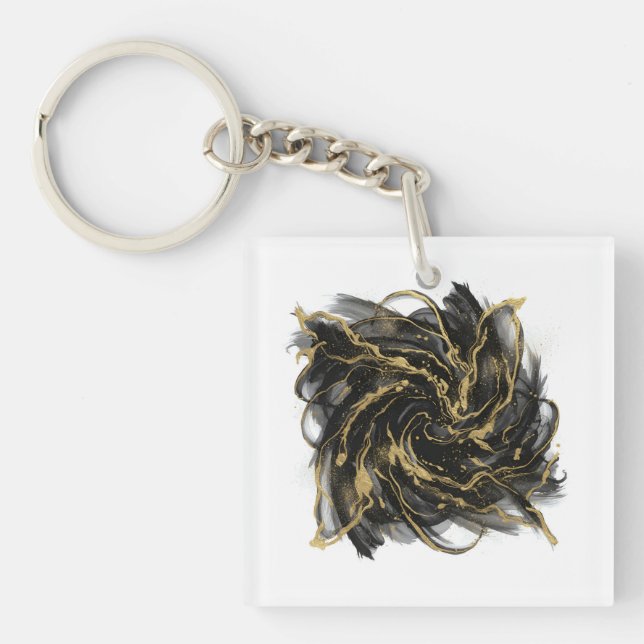 Porte-clés Luxury Gold and Black Abstract Marble Ink Flow (Devant)