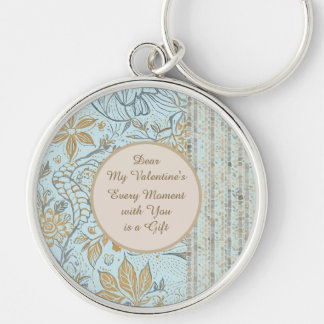 Porte-clés Luxury, Valentine's Day,Gold Soft Blue Flowers Art