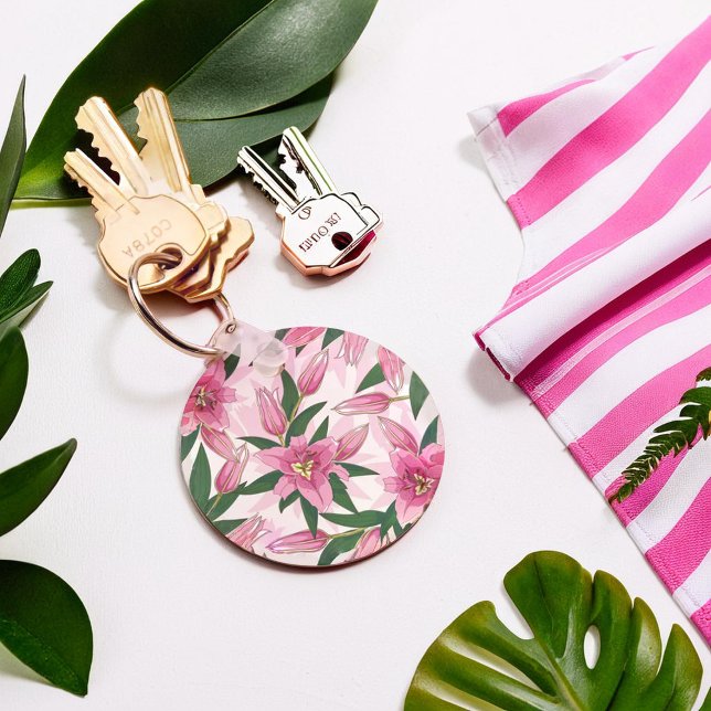 Porte-clés Lys rose florissant (Pink Blooming Lily Keychain)