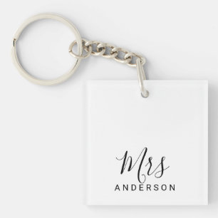 Porte-clés M. et Mme. Mariage de script moderne noir et bla