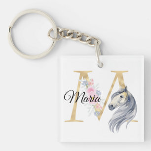 Porte-clés M letter personalised name monogram with horse