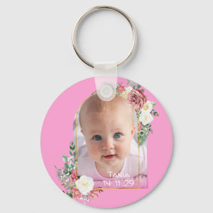 Porte-clés  Ma première photo de naissance Fille rose Bébé fl